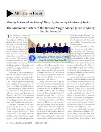 Missionary Sisters of the Blessed Virgin Mary, Queen of Mercy Affiliate in Focus Article